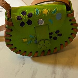 Kids Floral Green Leather Bag